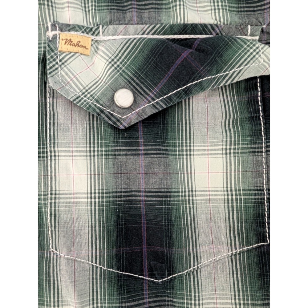 Larry Mahan Cowboy Collection Pearl Snap Shirt, Green Plaid, Large, Western,... - Picture 5 of 8